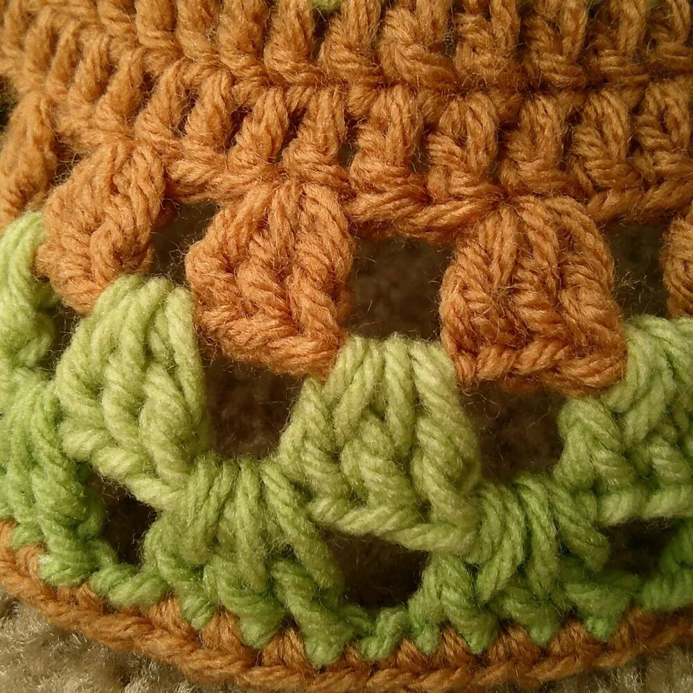 Handmade Crochet Beanie Hat Mint Green and Brown Girls
